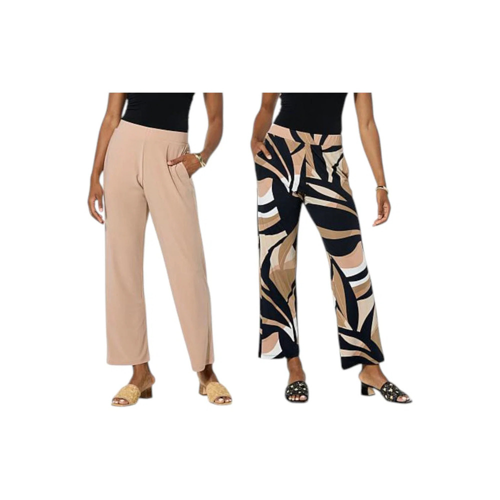 Nina Leonard Women's 2pk Straight Pant w/ Pocket Praline&Praline Multi